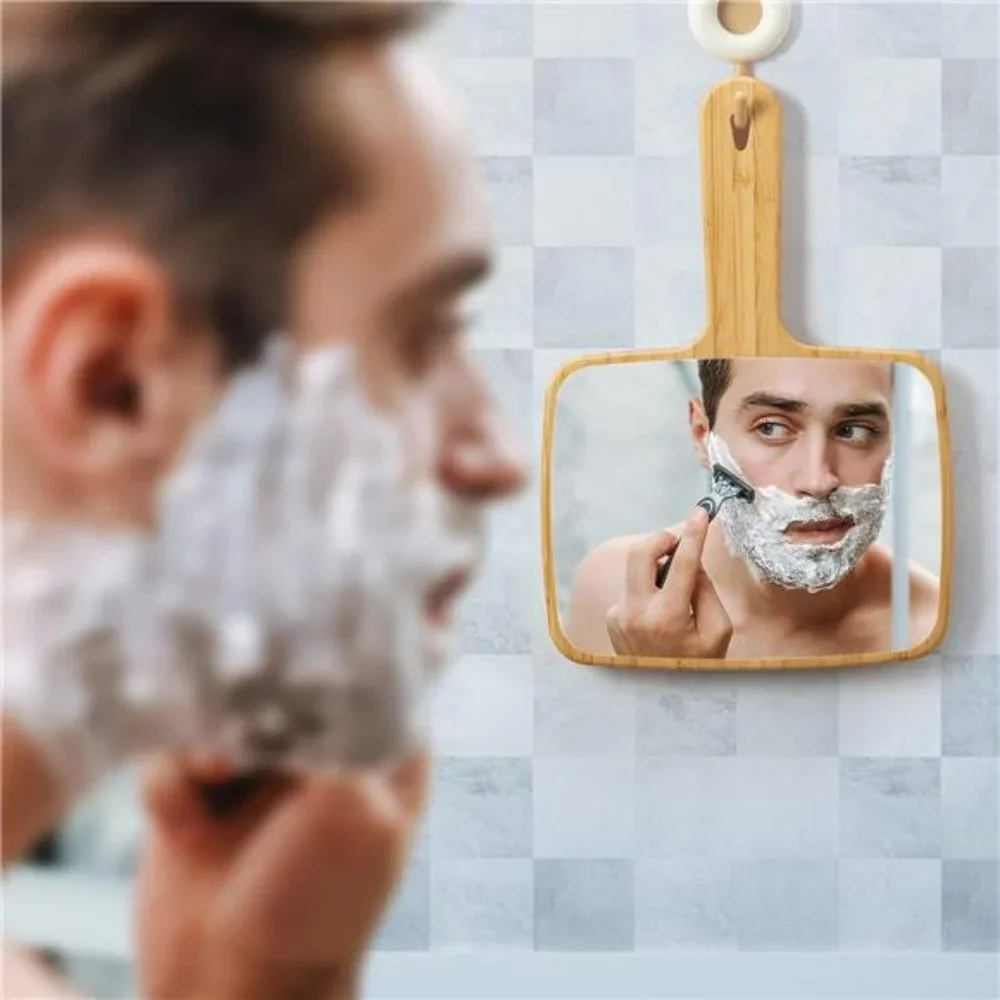 Natural Bamboo Handheld Mirror with Handle, Portable 6.9